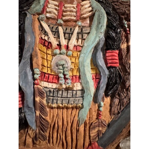 🖼️ Native American 3D Ceramic Wall Art – Warrior with Headdress & Tomahawk - Picture 2 of 13